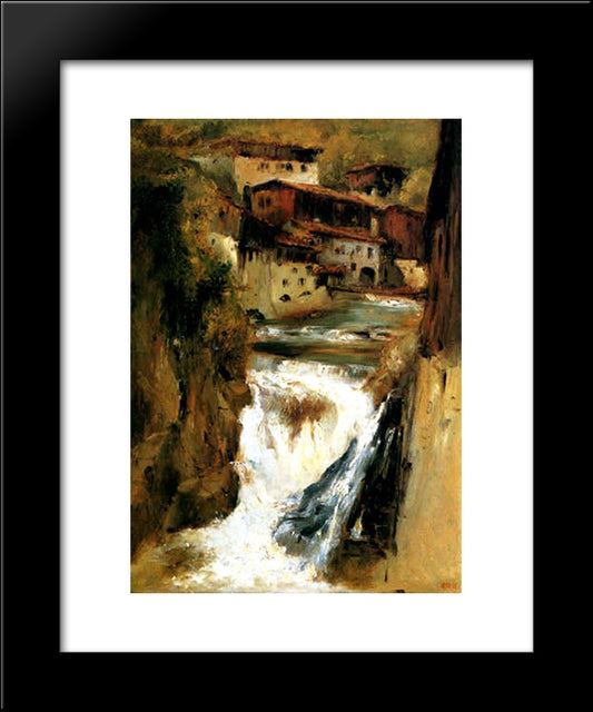 A Waterfall In Thiers 20x24 Black Modern Wood Framed Art Print Poster by Rousseau, Theodore