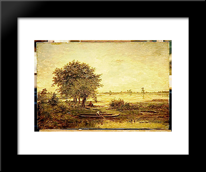 Banks Of Loire 20x24 Black Modern Wood Framed Art Print Poster by Rousseau, Theodore