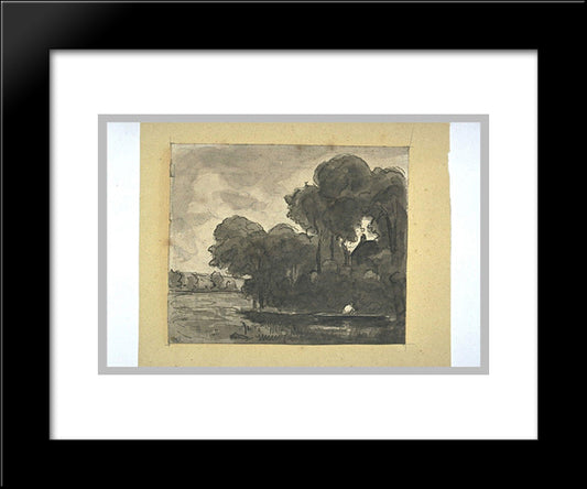 Boat On A River Lined With Trees 20x24 Black Modern Wood Framed Art Print Poster by Rousseau, Theodore