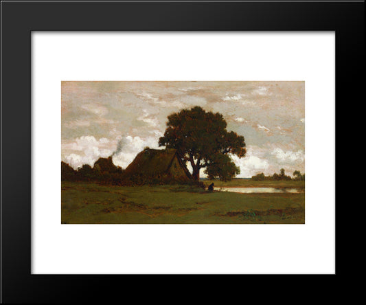 Cottages Near Pond 20x24 Black Modern Wood Framed Art Print Poster by Rousseau, Theodore