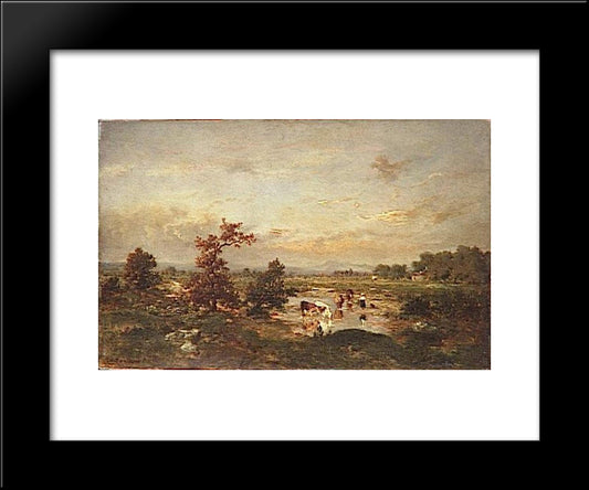 Cows In The Mare 20x24 Black Modern Wood Framed Art Print Poster by Rousseau, Theodore