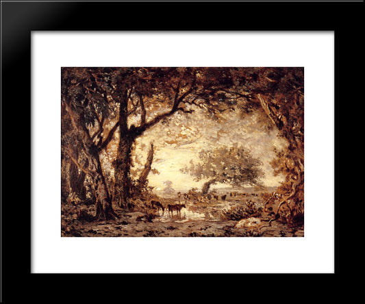 Edge Of The Forest At Fontainebleau, Setting Sun 20x24 Black Modern Wood Framed Art Print Poster by Rousseau, Theodore