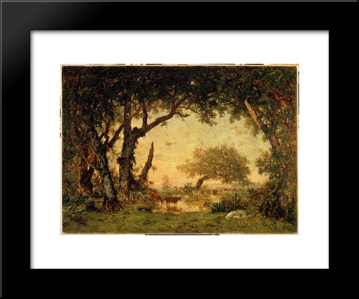 Exit Drill Fontainebleau, Sunset 20x24 Black Modern Wood Framed Art Print Poster by Rousseau, Theodore