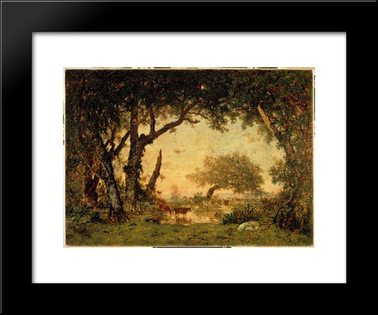 Exit Drill Fontainebleau, Sunset 20x24 Black Modern Wood Framed Art Print Poster by Rousseau, Theodore