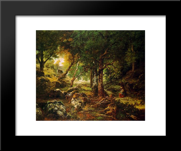 Forest Landscape Sun 20x24 Black Modern Wood Framed Art Print Poster by Rousseau, Theodore