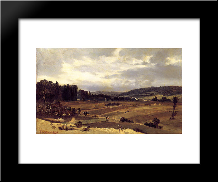 Landscape With Farmland 20x24 Black Modern Wood Framed Art Print Poster by Rousseau, Theodore