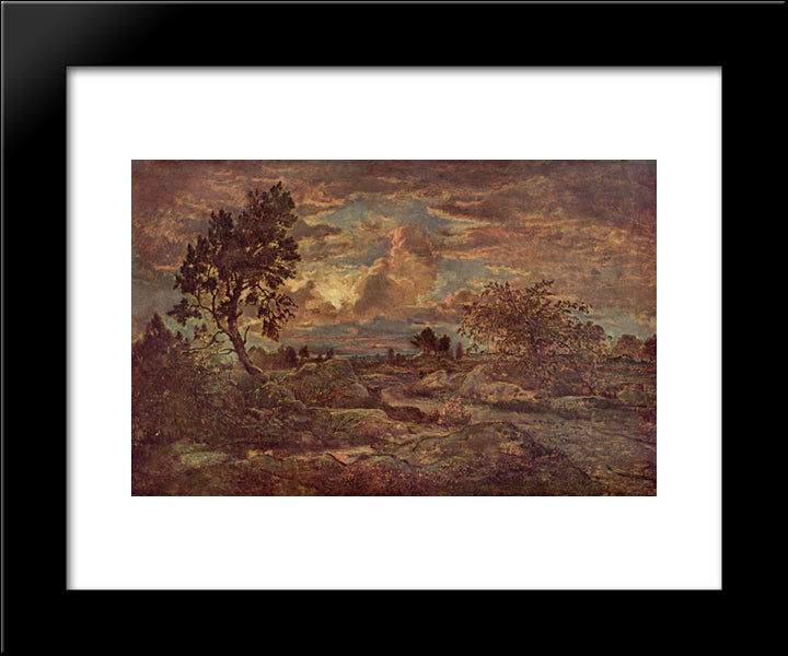 Sunset At Arbonne 20x24 Black Modern Wood Framed Art Print Poster by Rousseau, Theodore