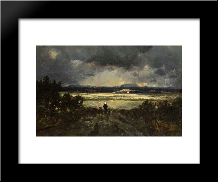 Sunset In The Auvergne 20x24 Black Modern Wood Framed Art Print Poster by Rousseau, Theodore