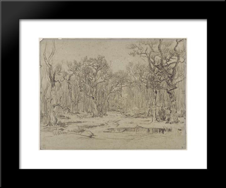 The Forest In Winter 20x24 Black Modern Wood Framed Art Print Poster by Rousseau, Theodore