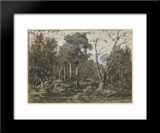 The Oak Tree Crashed Into The Forest Of Fontainebleau 20x24 Black Modern Wood Framed Art Print Poster by Rousseau, Theodore