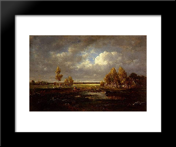 The Pond Near The Road 20x24 Black Modern Wood Framed Art Print Poster by Rousseau, Theodore