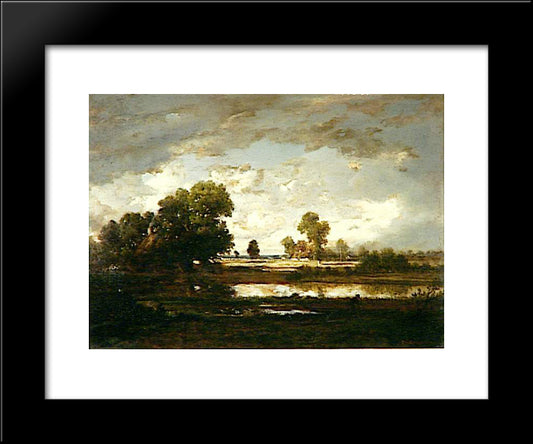 The Pond, Stormy Sky 20x24 Black Modern Wood Framed Art Print Poster by Rousseau, Theodore