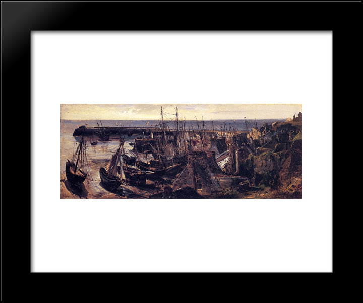 The Jetty At The Port Of Granville 20x24 Black Modern Wood Framed Art Print Poster by Rousseau, Theodore