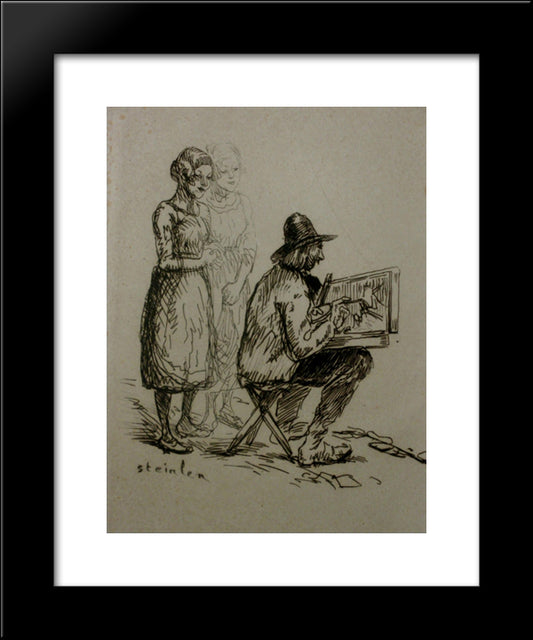 Artist Drawing 20x24 Black Modern Wood Framed Art Print Poster by Steinlen, Theophile