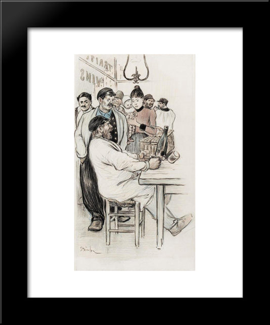 Au Bistrot 20x24 Black Modern Wood Framed Art Print Poster by Steinlen, Theophile