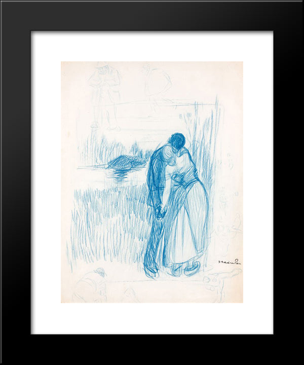 Au Bord De L'Eau Preliminary Drawing 20x24 Black Modern Wood Framed Art Print Poster by Steinlen, Theophile
