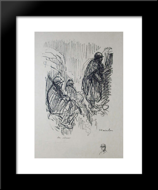 Au Creneau 20x24 Black Modern Wood Framed Art Print Poster by Steinlen, Theophile