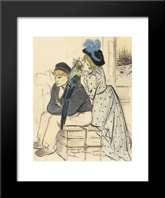 Aux Iles Original Drawing 20x24 Black Modern Wood Framed Art Print Poster by Steinlen, Theophile