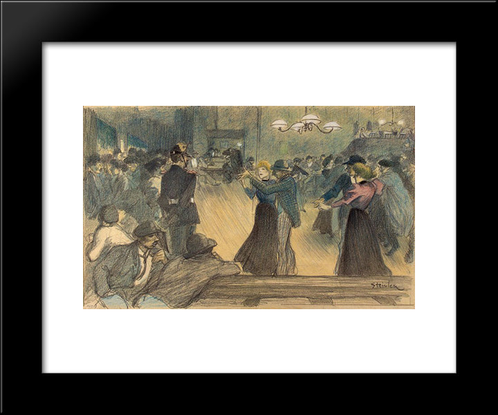 Ball In Paris Suburb 20x24 Black Modern Wood Framed Art Print Poster by Steinlen, Theophile