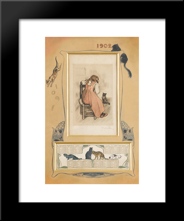 Calendar 20x24 Black Modern Wood Framed Art Print Poster by Steinlen, Theophile