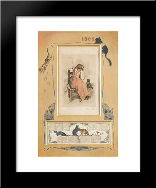 Calendar 20x24 Black Modern Wood Framed Art Print Poster by Steinlen, Theophile