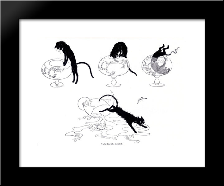 Cat And Goldfish 20x24 Black Modern Wood Framed Art Print Poster by Steinlen, Theophile
