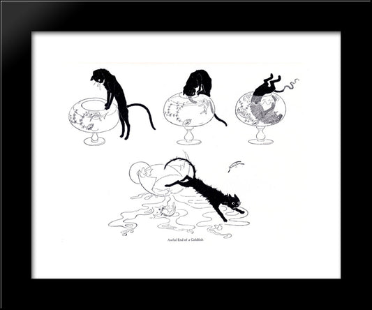 Cat And Goldfish 20x24 Black Modern Wood Framed Art Print Poster by Steinlen, Theophile