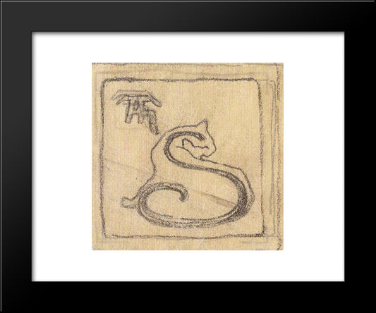 Cat Monogram 20x24 Black Modern Wood Framed Art Print Poster by Steinlen, Theophile