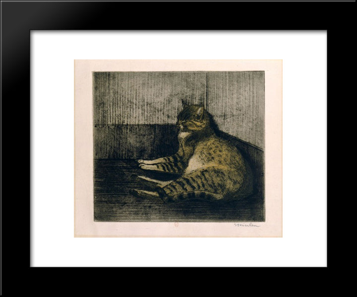 Cat Sleeping In A Corner 20x24 Black Modern Wood Framed Art Print Poster by Steinlen, Theophile
