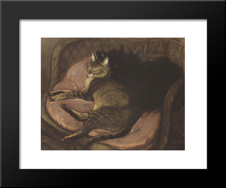 Cats On The Sofa 20x24 Black Modern Wood Framed Art Print Poster by Steinlen, Theophile