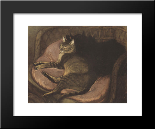 Cats On The Sofa 20x24 Black Modern Wood Framed Art Print Poster by Steinlen, Theophile