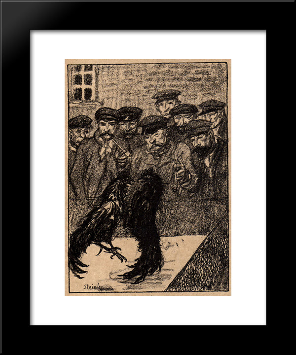 Combat De Coqs 20x24 Black Modern Wood Framed Art Print Poster by Steinlen, Theophile