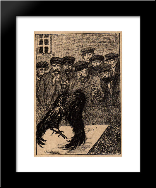 Combat De Coqs 20x24 Black Modern Wood Framed Art Print Poster by Steinlen, Theophile