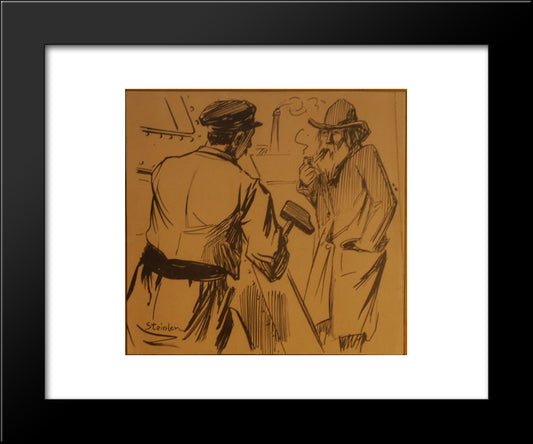 Conversation Sur Un Chantier 20x24 Black Modern Wood Framed Art Print Poster by Steinlen, Theophile