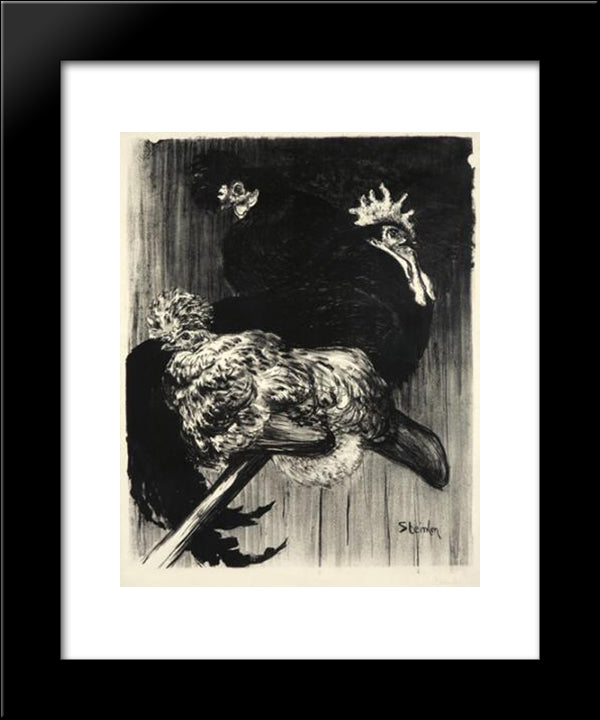 Coq Et Poules 20x24 Black Modern Wood Framed Art Print Poster by Steinlen, Theophile