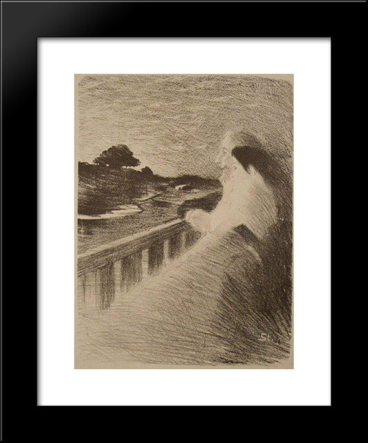 Couple Seated At Balcony 20x24 Black Modern Wood Framed Art Print Poster by Steinlen, Theophile