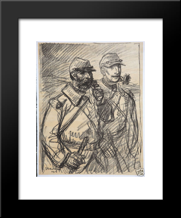 Croquis - Deux Poilus 20x24 Black Modern Wood Framed Art Print Poster by Steinlen, Theophile
