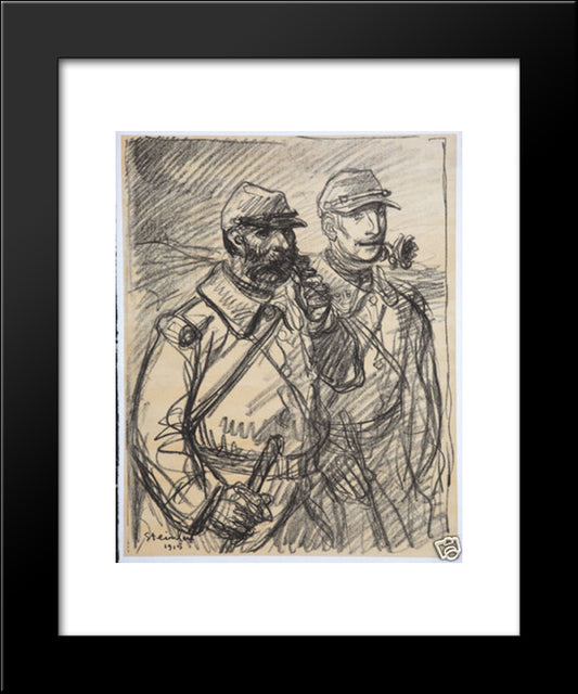 Croquis - Deux Poilus 20x24 Black Modern Wood Framed Art Print Poster by Steinlen, Theophile