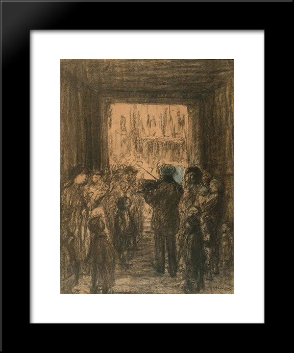 Crowd Listening To Fiddler 20x24 Black Modern Wood Framed Art Print Poster by Steinlen, Theophile