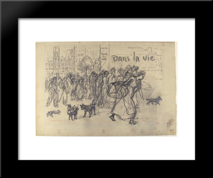 Dans La Vie - Book Cover Drawing 20x24 Black Modern Wood Framed Art Print Poster by Steinlen, Theophile