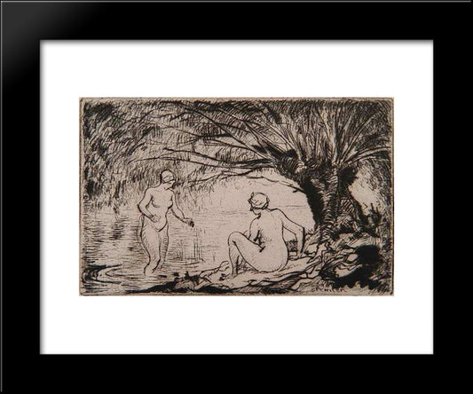 Deux Baigneuses 20x24 Black Modern Wood Framed Art Print Poster by Steinlen, Theophile