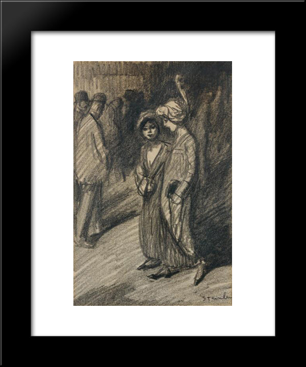 Deux Jeunes Filles Se Promenant 20x24 Black Modern Wood Framed Art Print Poster by Steinlen, Theophile