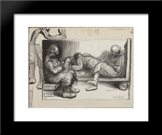 Entre Deux Trains - Original Drawing 20x24 Black Modern Wood Framed Art Print Poster by Steinlen, Theophile