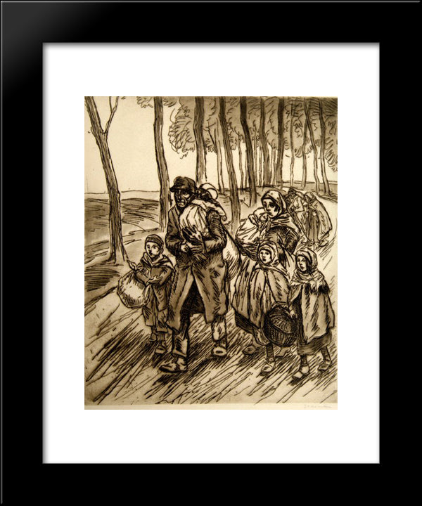 Famille En Fuite 20x24 Black Modern Wood Framed Art Print Poster by Steinlen, Theophile