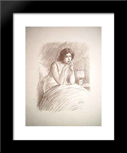 Girl In A Big Bed 20x24 Black Modern Wood Framed Art Print Poster by Steinlen, Theophile