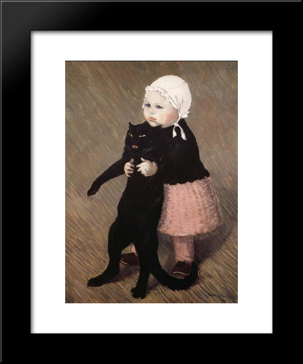 Girl With Cat 20x24 Black Modern Wood Framed Art Print Poster by Steinlen, Theophile