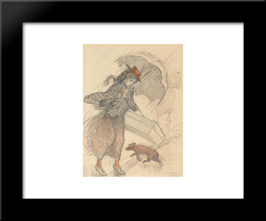 La Livreuse Sous La Pluie 20x24 Black Modern Wood Framed Art Print Poster by Steinlen, Theophile