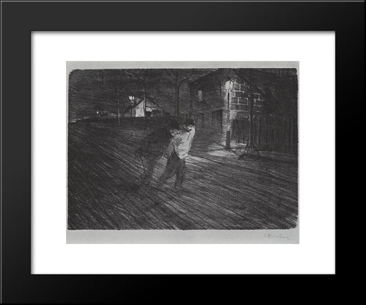 La Rue Caulaincourt 20x24 Black Modern Wood Framed Art Print Poster by Steinlen, Theophile