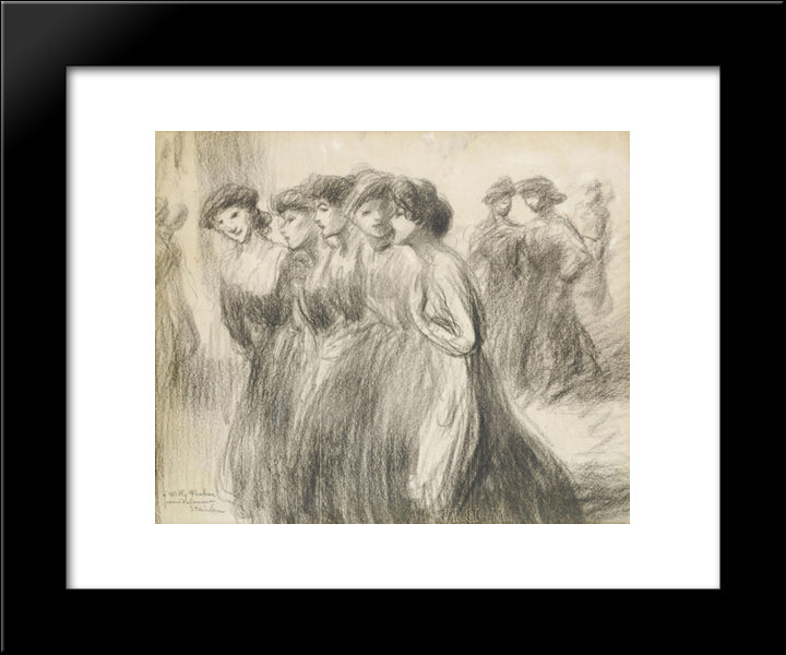 La Sortie Des Ouvrieres 20x24 Black Modern Wood Framed Art Print Poster by Steinlen, Theophile