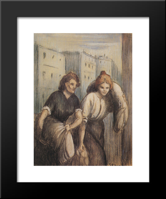 Laundresses 20x24 Black Modern Wood Framed Art Print Poster by Steinlen, Theophile